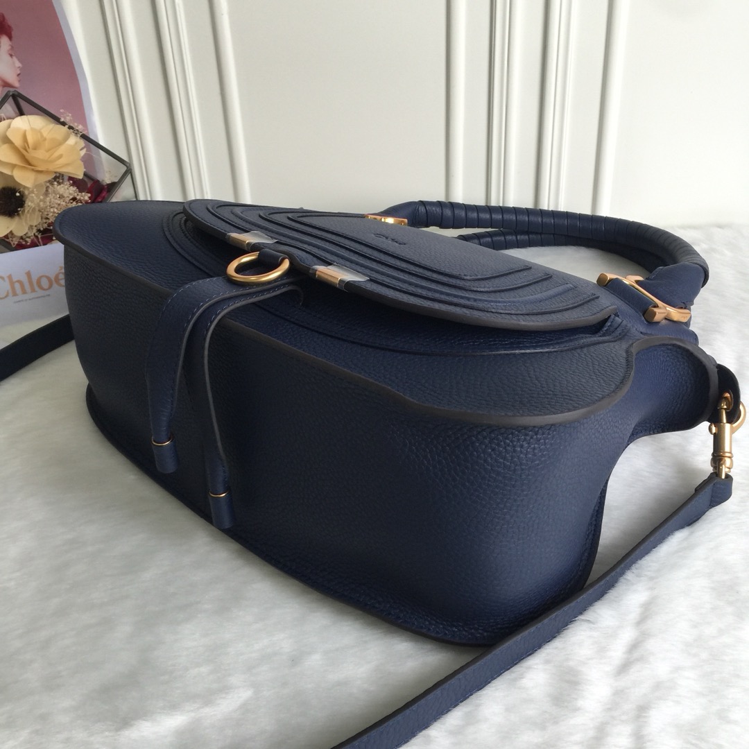 Chloe Large Marcie Bag In Navy Grained Leather